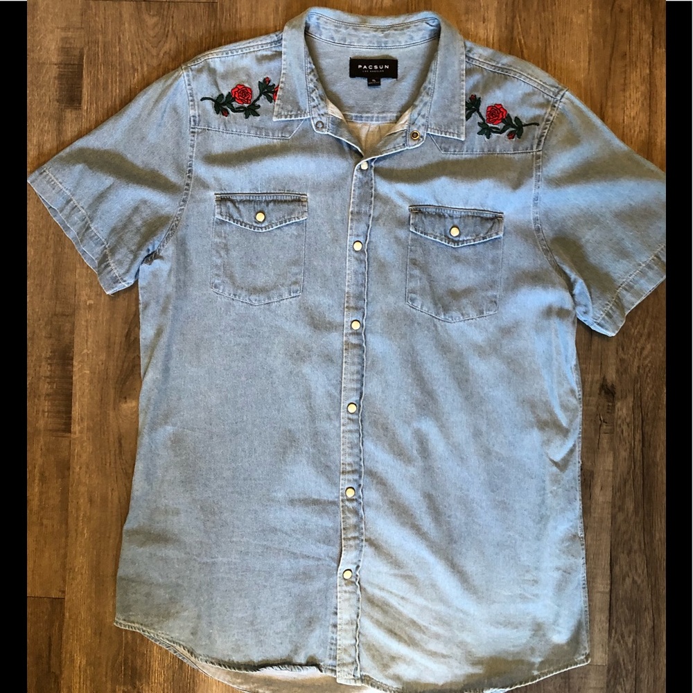 Denim button up.